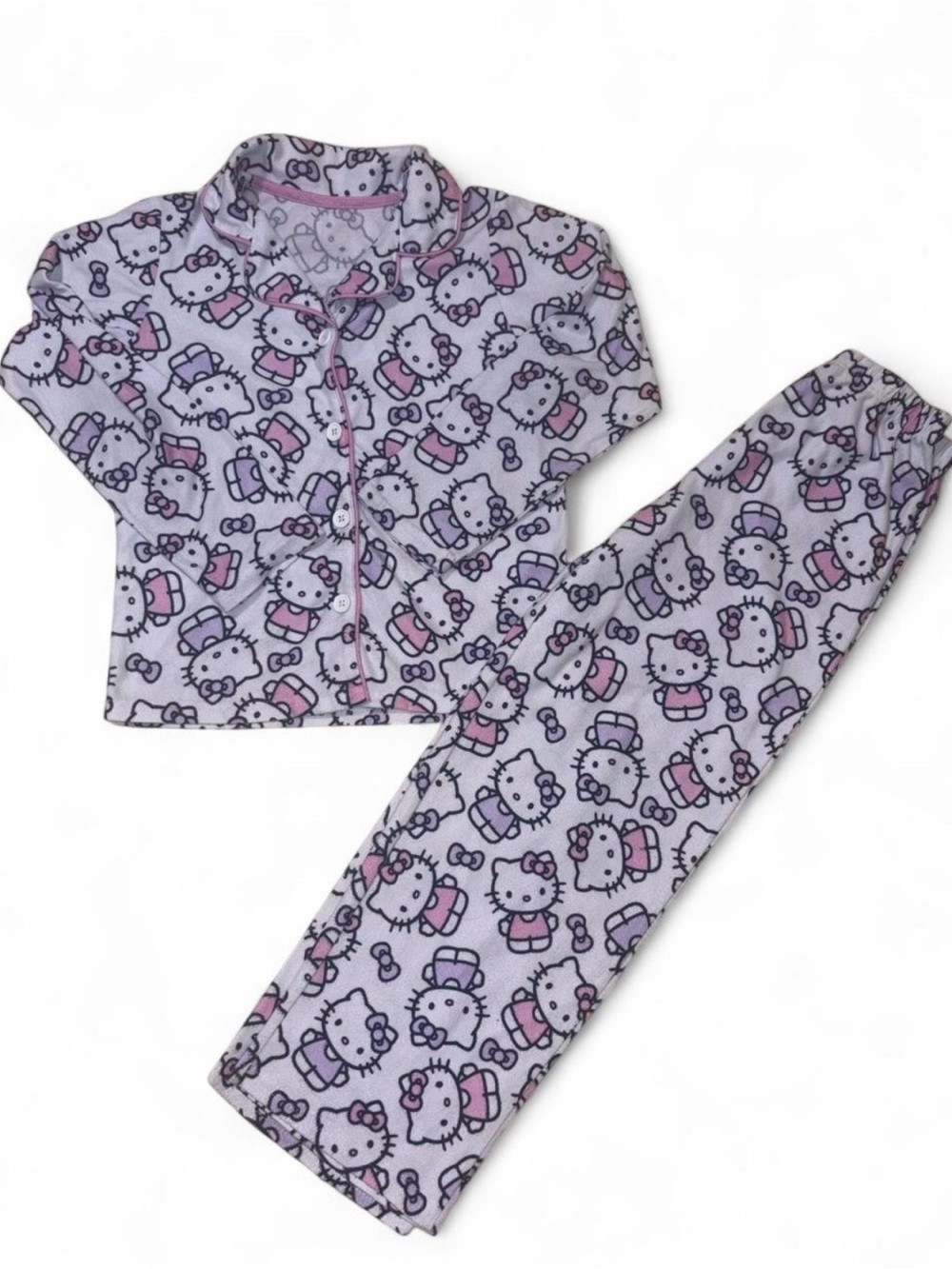 Sanrio Hello Kitty Pink & Purple Fleece Pajama Set – Girls Size 8